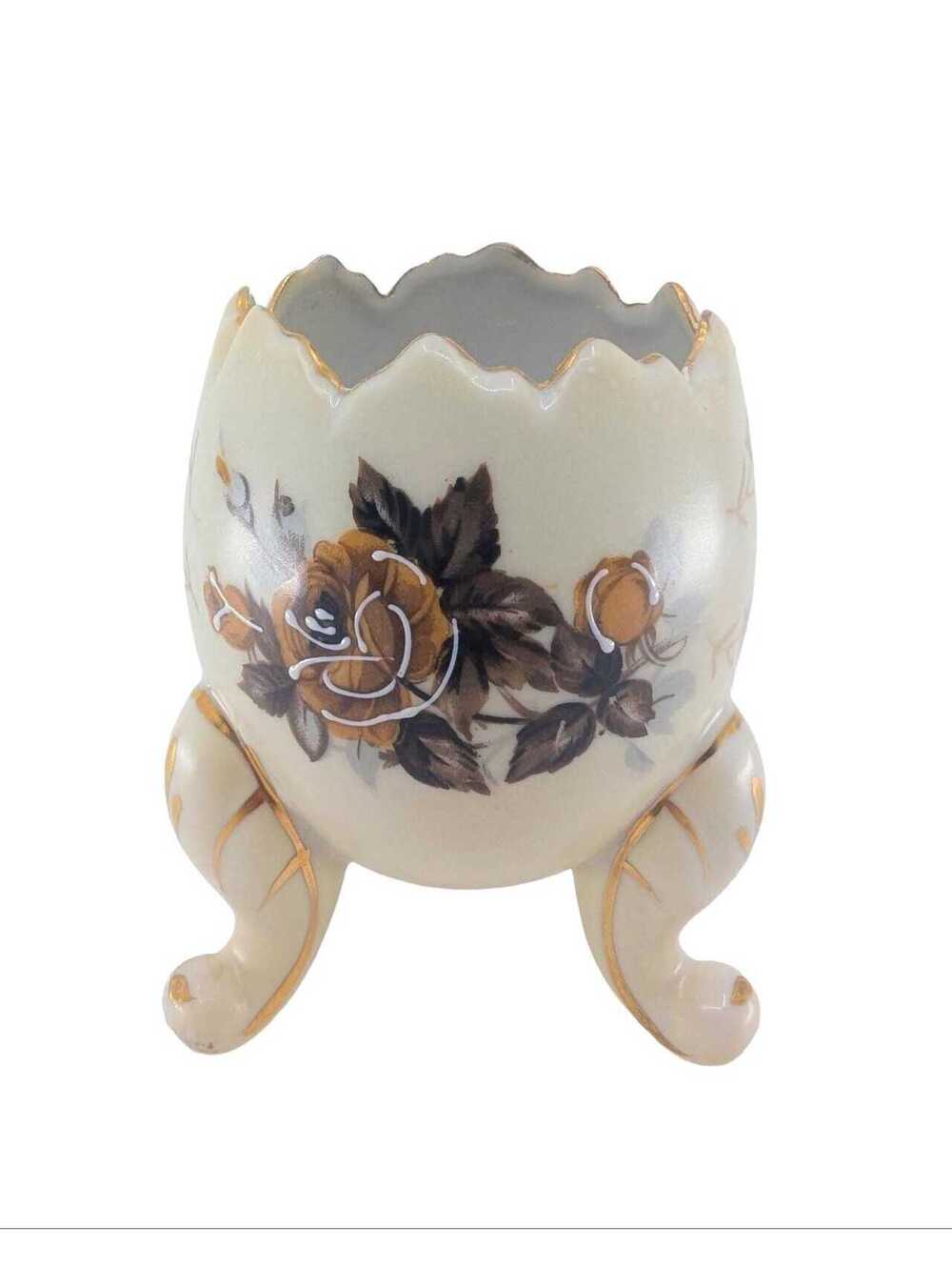 Vintage Napcoware Hand Painted Porcelain Egg Vase Footed Floral Japan